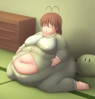 🍔 cartoon, anime, overweight, pajamas, sitting whatsapp sticker