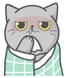 🤒 kat, ziek, griep, verkoudheid, ziekte, zakdoek, cartoon telegram sticker