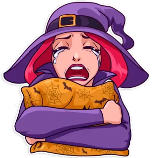 😭 strega, halloween, piangere, triste, lacrime, cartoni animati telegram sticker