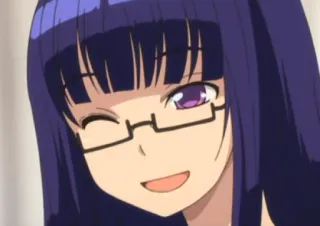 😉 anime, ragazza, occhiali, occhiolino telegram sticker