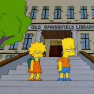 ☹ Bart Simpson The Simpsons OLD SPRINGFIELD LIBRARY Bart Simpson, Lisa Simpson, Die Simpsons, Alte Bibliothek Springfield, Cartoon, Animationsfilm whatsapp sticker