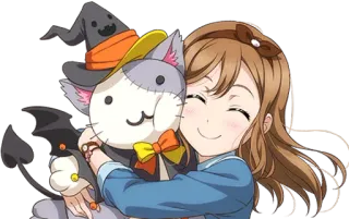 ☺️ garota anime, halloween, pelúcia de gato, kawaii, fofo, feliz, sorrindo whatsapp sticker