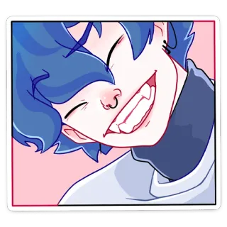 🙃 adesivo, personagem, anime, desenho animado, cabelo azul, retrato, sorrindo whatsapp sticker