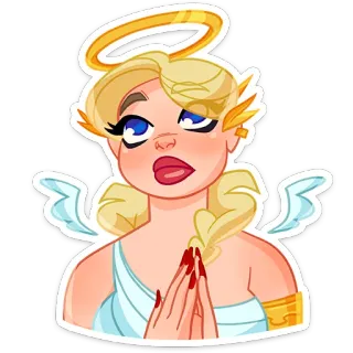 😔 angel, cartoon, blonde, wings, halo, fantasy telegram sticker