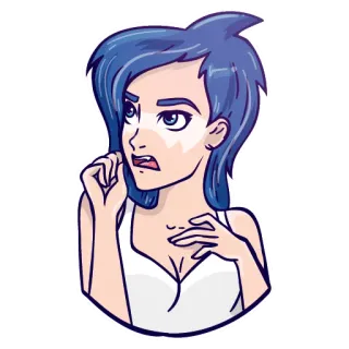 😦 女性, 漫画, ショック, 青髪, 心配, 表情 telegram sticker