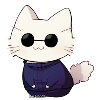 🐱 @HAWKS Katze, Tier, süß, Aufkleber, Cartoon, kawaii, Brille, Jacke telegram sticker