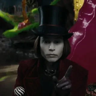 🎩 Willy Wonka Charlie and the Chocolate Factory Willy Wonka, Schokolade, Film, Johnny Depp, Süßigkeiten, Zylinder telegram sticker