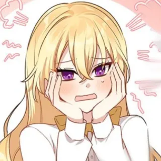 🥡 Anime, Mangá, Personagem, Mulher, Cabelo Loiro, Olhos Roxos, Preocupada, Desenho Animado telegram sticker