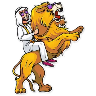 😎 kartun, pria, singa, menunggang, arab, kacamata hitam, binatang telegram sticker