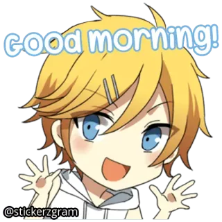 😁 GOOD MORNING! Доброе утро, Приветствие, Аниме, Мультфильм, Весёлый, Машущий telegram sticker