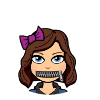 🤐 Bitmoji, 지퍼 입, 침묵, 만화, 소녀, 리본 telegram sticker