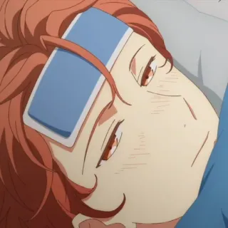 🍌 Anime, krank, Kopfschmerzen, Fieber, erschöpft, Cartoon telegram sticker