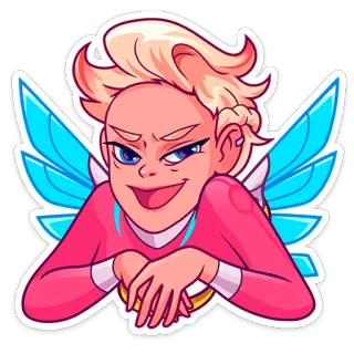 😈 天使, 漫画, 翼, ピンク, ブロンド, キャラクター, ステッカー telegram sticker