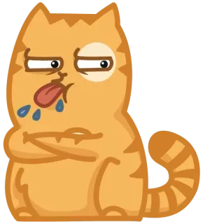 😝 кот, наклейка, мультик, оранжевый, язык, смешной, выразительный, иллюстрация telegram sticker