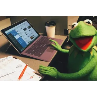 💻 Kermit Kermit the Frog, Muppets, frog, green, laptop, desk telegram sticker