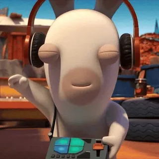 🎧 Rabbid conejo, DJ, música, auriculares, conejo, dibujos animados whatsapp sticker