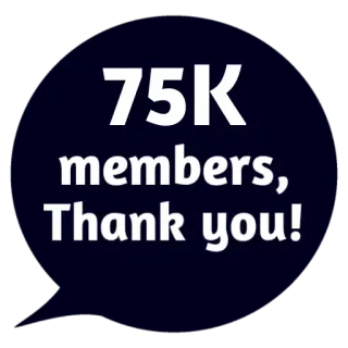 😵 75K members, Thank you! obrigado, membros, celebração, comunidade, conquista telegram sticker