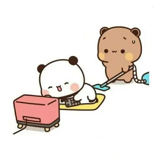 😡 orsi, panda, pulizia, guardando la TV, carino telegram sticker