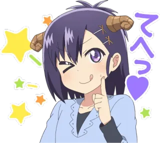 😉 てへっ Anime, Diavolo, Carino, Adesivo, Occhiolino, Viola telegram sticker