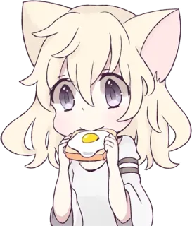 😶 anime, catgirl, eating, toast, cute, kawaii, chibi telegram sticker