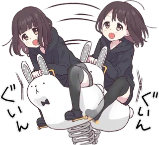 😝 ぐいん ぐいん animé, fille, lapin, printemps, balançoire, mignon whatsapp sticker