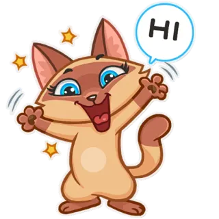 👋 HI cat, cartoon, animal, happy, greeting, stars telegram sticker