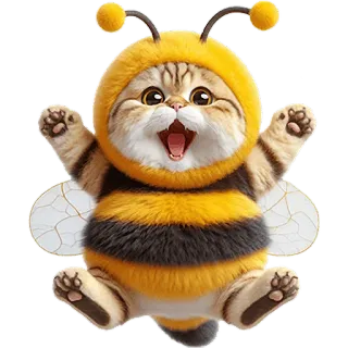 👻 แมว, ผึ้ง, สัตว์, น่ารัก, ลูกแมว, ชุด, การ์ตูน whatsapp sticker