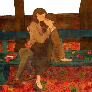 😌 пара, скамейка, любовь, осень, листья, осень telegram sticker