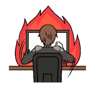 🔥 feu, ordinateur, bureau, brûlant, dessin animé, flammes whatsapp sticker
