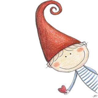 😍 мультик, причудливый, персонаж, красная шляпа, сердце, рисунок telegram sticker