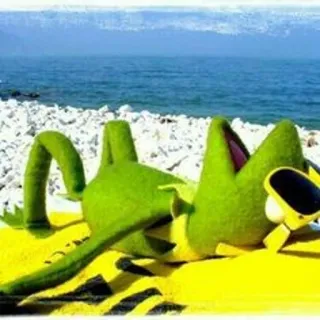 😎 Kermit the Frog 커밋, 개구리, 머펫, 해변, 선글라스, 휴식 telegram sticker