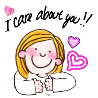 🥰 I care about you !! cuidado, amor, corações, desenho animado, gentileza, amizade, menina whatsapp sticker
