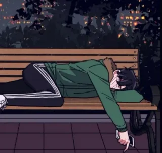 💦 anime, durmiendo, banco, noche, triste whatsapp sticker