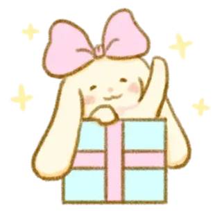 💭 słodkie, kreskówka, postać, prezent, kokarda, kawaii whatsapp sticker