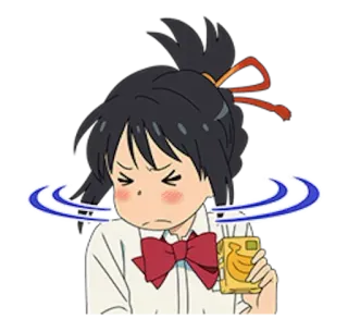 😕 Your Name anime, girl, mitsuha, annoyed, headache, character, manga telegram sticker