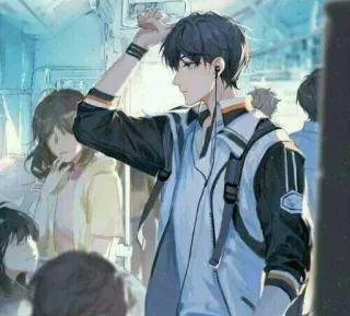 🚆 Anime, Anak laki-laki, Perjalanan, Kereta, Earphone telegram sticker