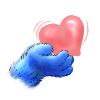 😍 cuore, amore, mostro, mano, blu, peloso telegram sticker