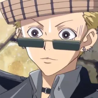 😳 anime, nhân vật, tóc vàng, kính râm, bông tai telegram sticker