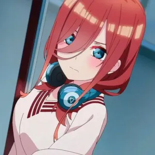 💙 Miku Nakano The Quintessential Quintuplets anime, girl, school uniform, headphones, cute telegram sticker