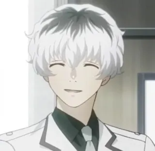 🌟 Ken Kaneki Tokyo Ghoul anime, ghoul, kaneki, tokyo ghoul, white hair, smiling telegram sticker