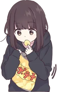 🤤 ポテチ Anime, Menina, Lanche, Batatas fritas, Fofo, Comida whatsapp sticker