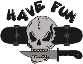 😚 HAVE FUN caveira, skate, faca, diversão, adesivo telegram sticker