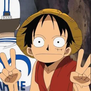 🎌 Monkey D. Luffy One Piece anime, one piece, luffy, straw hat, cartoon, peace sign telegram sticker