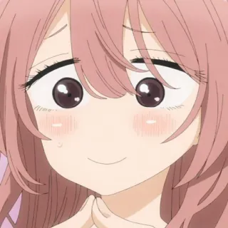 🥲 garota anime, fofa, sorriso, ruborizar, cabelo rosa, desenho animado, adesivo telegram sticker