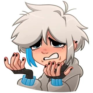😤 sticker, anime, cartoon, white hair, gloves, confused telegram sticker
