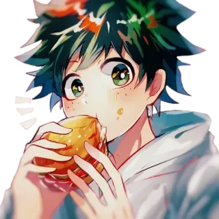 ❤️ Izuku Midoriya My Hero Academia anime, manga, izuku midoriya, my hero academia, character, boy, eating, burger whatsapp sticker