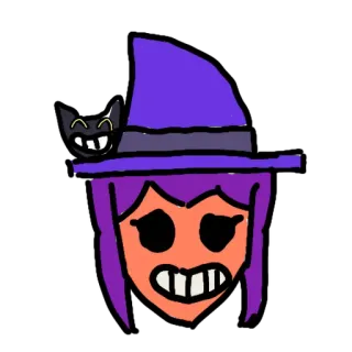 🦶 ведьма, кошка, фиолетовый, Хэллоуин, мультфильм, рисунок, наклейка telegram sticker