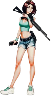 ▶️ ragazza, arma, pistola, pantaloncini, canottiera, donna, soldato whatsapp sticker