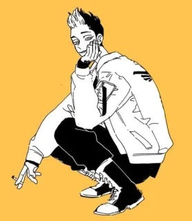 🌟 Merokok, Jongkok, Gaya anime, Manga, Karakter telegram sticker