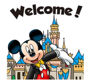 😊 Mickey Mouse Welcome! Disney, Topolino, Benvenuto, Cartone animato, Amichevole, Castello telegram sticker